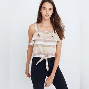 Madewell Texture & Thread Ruffle Tie-Front Tank in Stripe, size XS